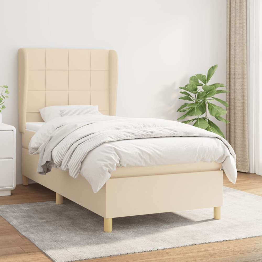 Produktbild för Ramsäng med madrass gräddvit 90x200 cm tyg