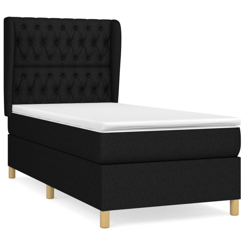 Produktbild för Ramsäng med madrass svart 90x200 cm tyg
