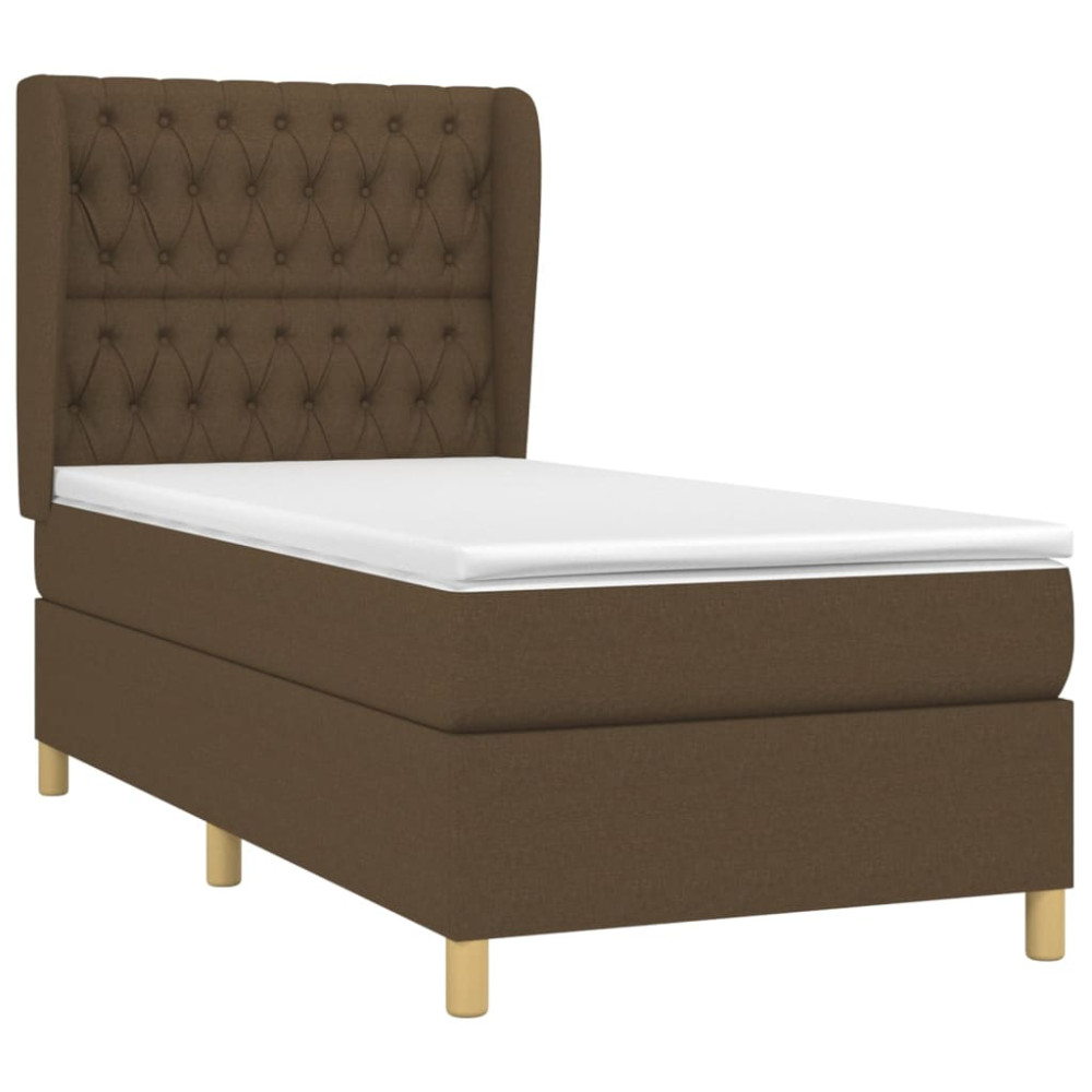 Produktbild för Ramsäng med madrass mörkbrun 90x200 cm tyg