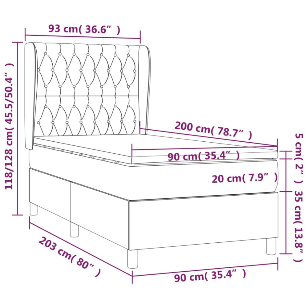Produktbild för Ramsäng med madrass mörkbrun 90x200 cm tyg