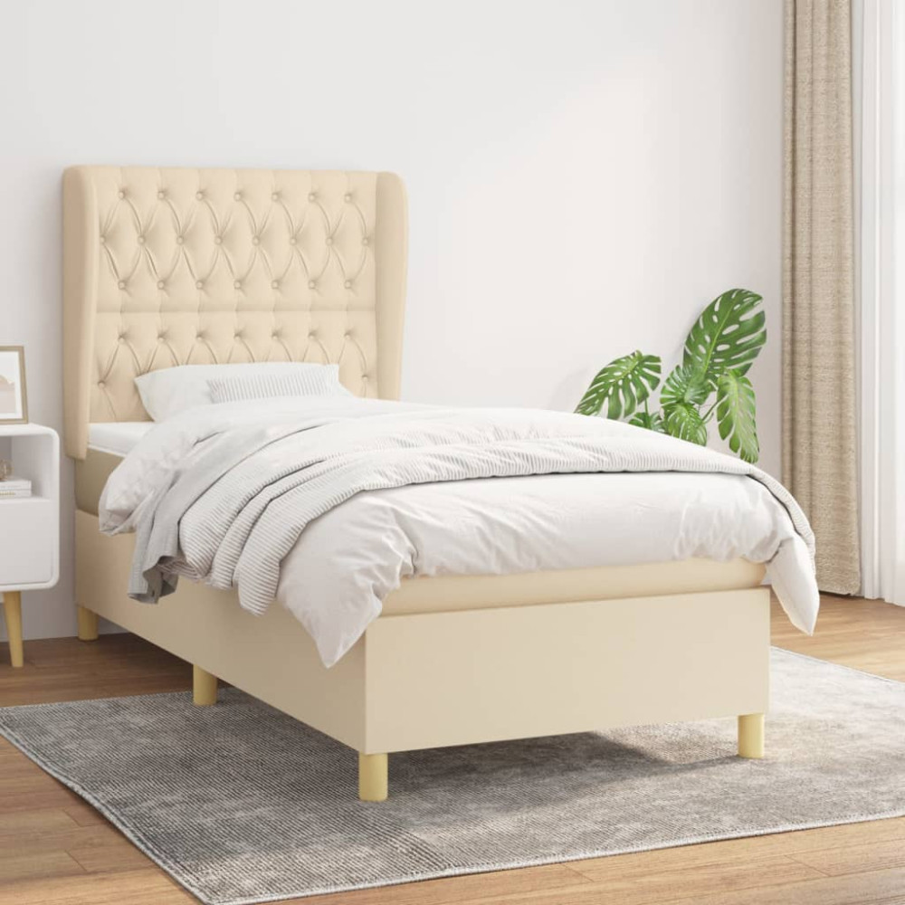 Produktbild för Ramsäng med madrass gräddvit 90x200 cm tyg