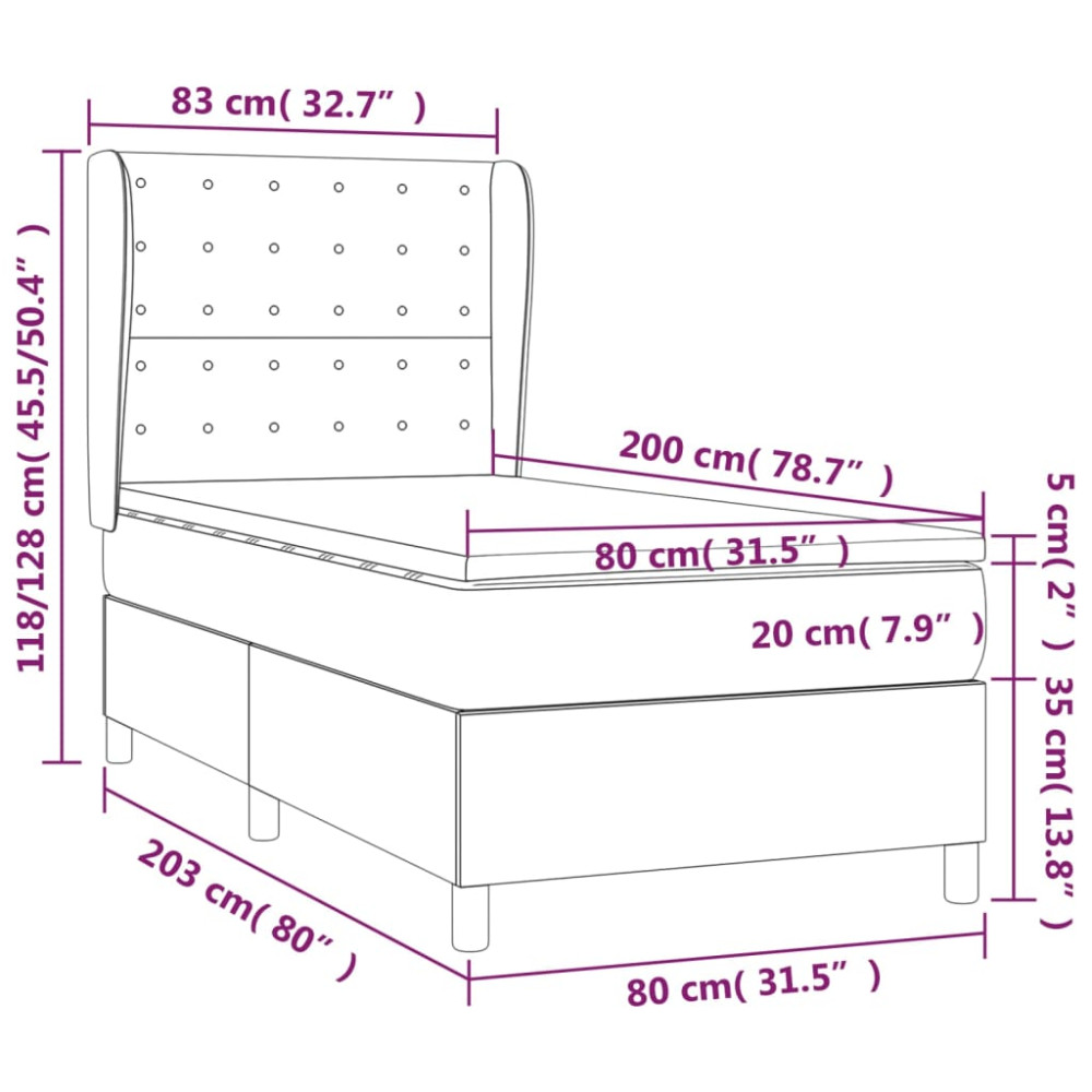 Produktbild för Ramsäng med madrass mörkgrå 80x200 cm tyg