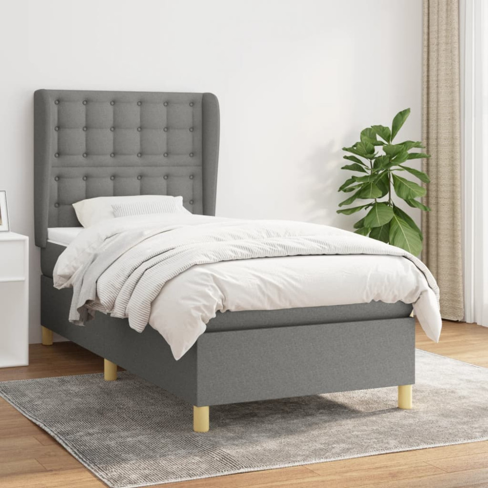 Produktbild för Ramsäng med madrass mörkgrå 90x190 cm tyg