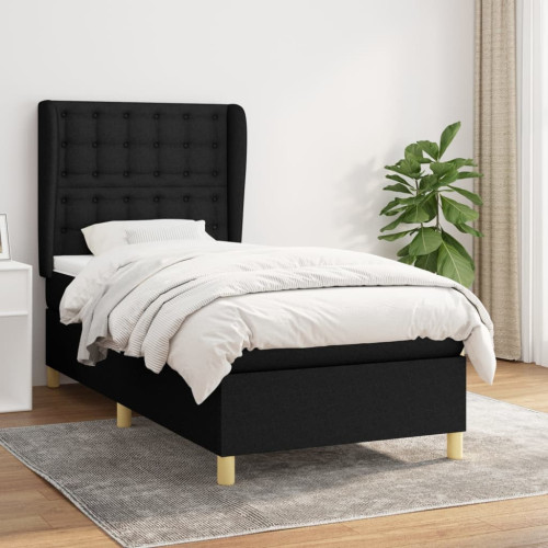 vidaXL Ramsäng med madrass svart 90x190 cm tyg