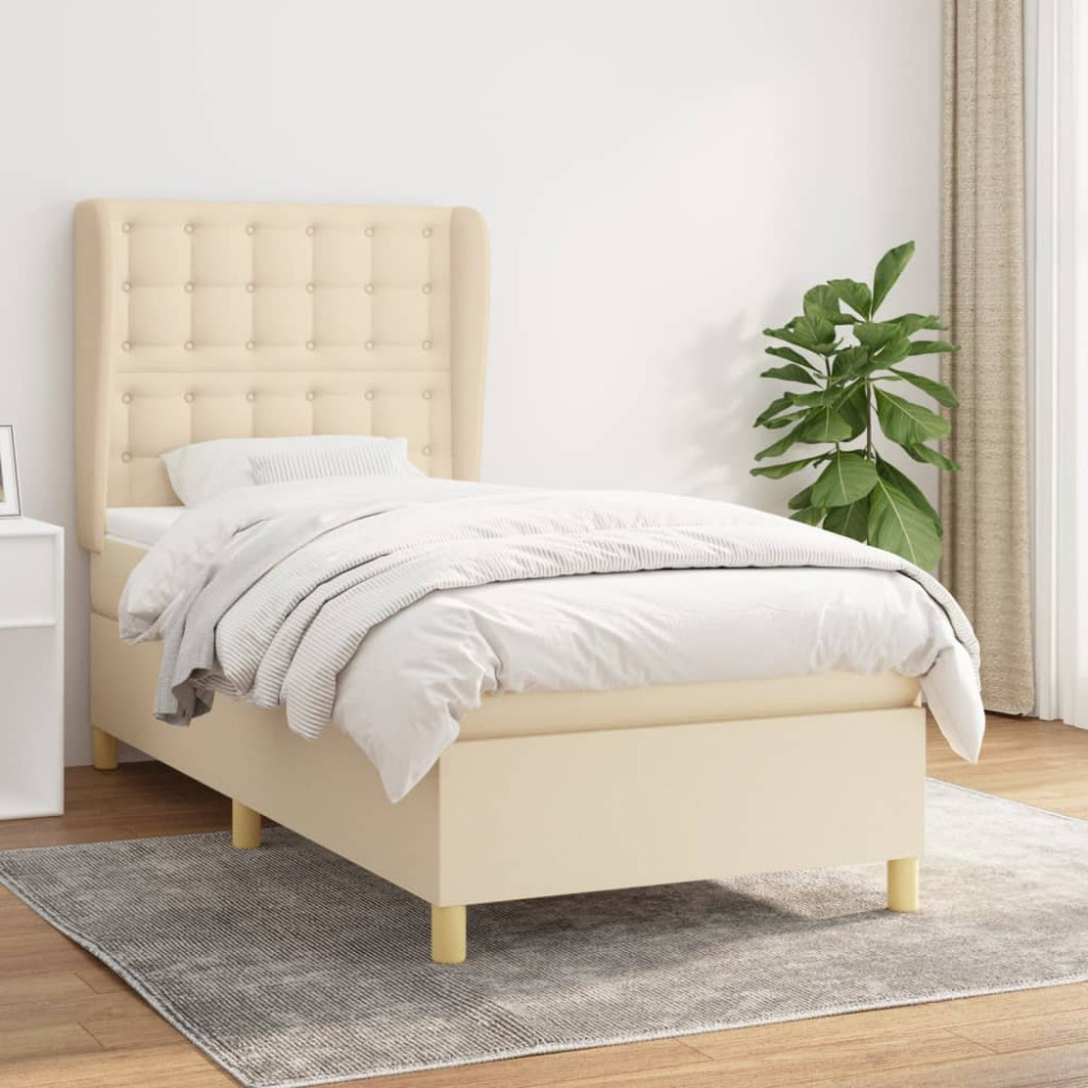 Produktbild för Ramsäng med madrass gräddvit 90x200 cm tyg