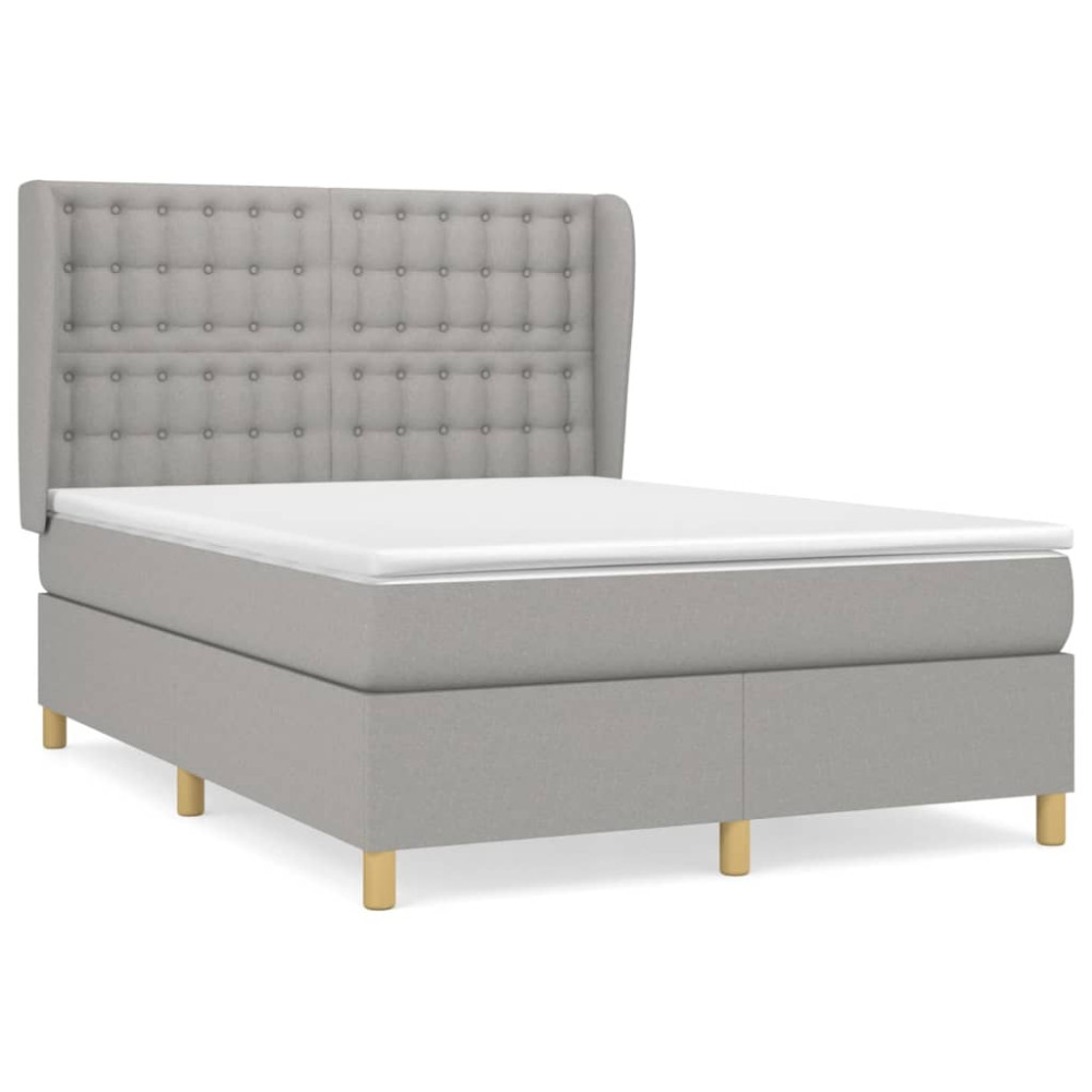 Produktbild för Ramsäng med madrass ljusgrå 140x190 cm tyg