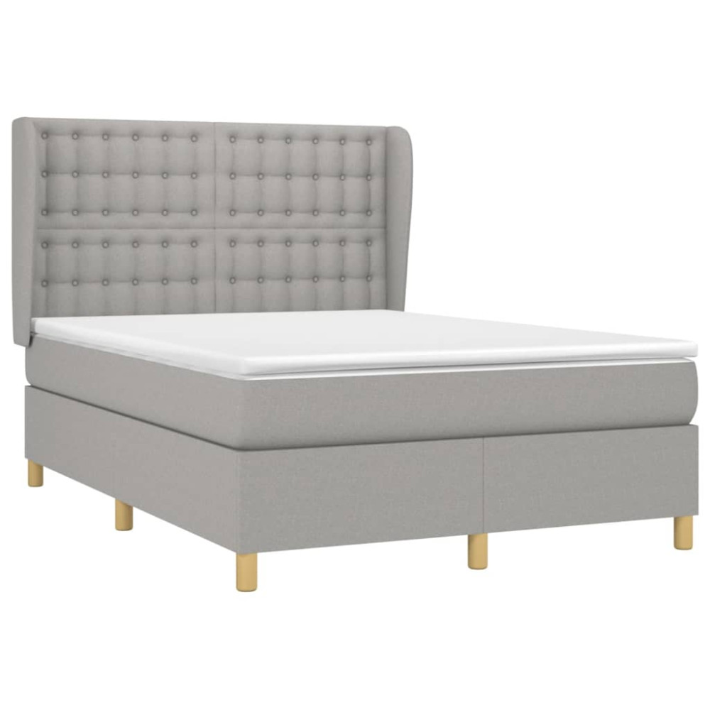 Produktbild för Ramsäng med madrass ljusgrå 140x190 cm tyg