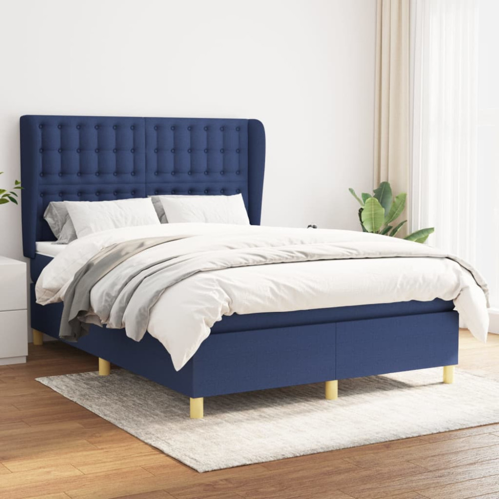 Produktbild för Ramsäng med madrass blå 140x190 cm tyg