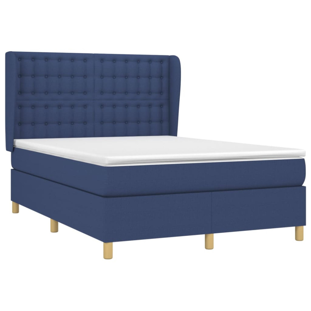 Produktbild för Ramsäng med madrass blå 140x190 cm tyg