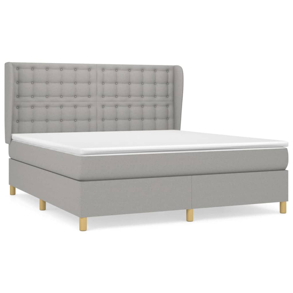 Produktbild för Ramsäng med madrass ljusgrå 160x200 cm tyg