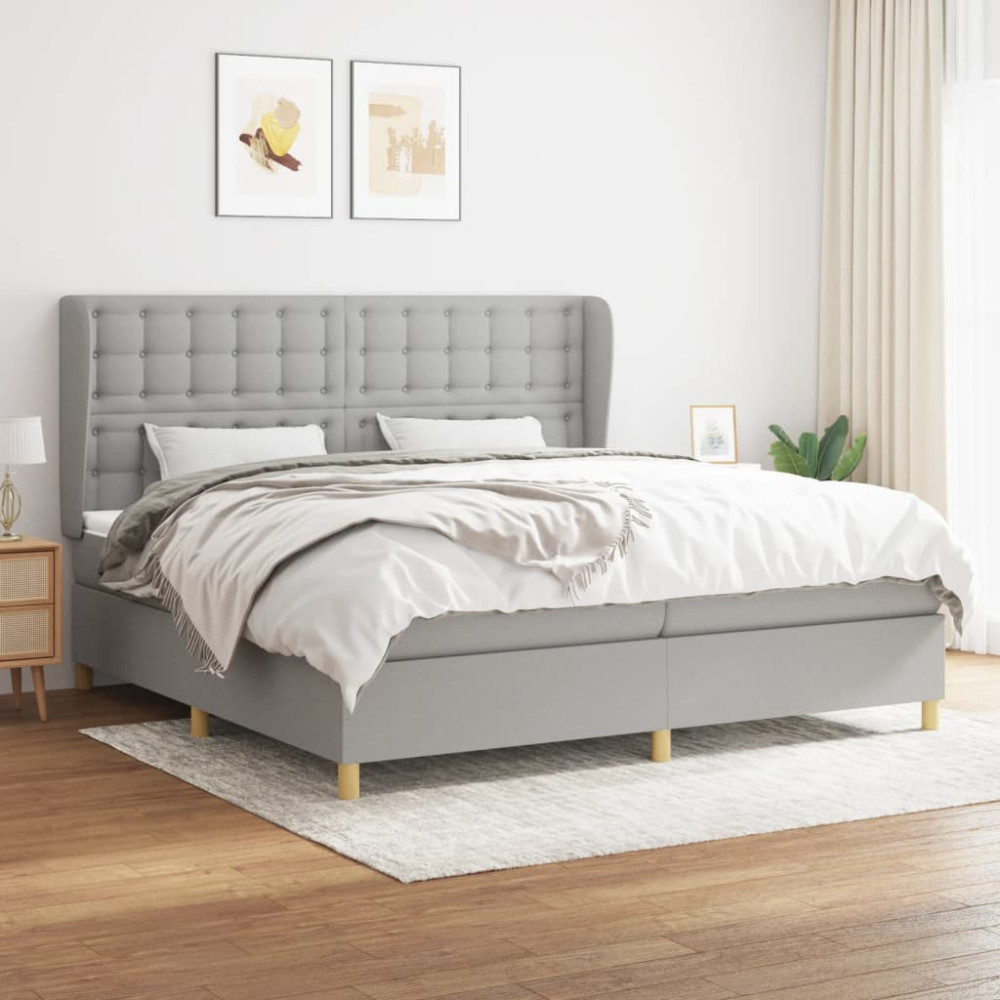 Produktbild för Ramsäng med madrass ljusgrå 200x200 cm tyg