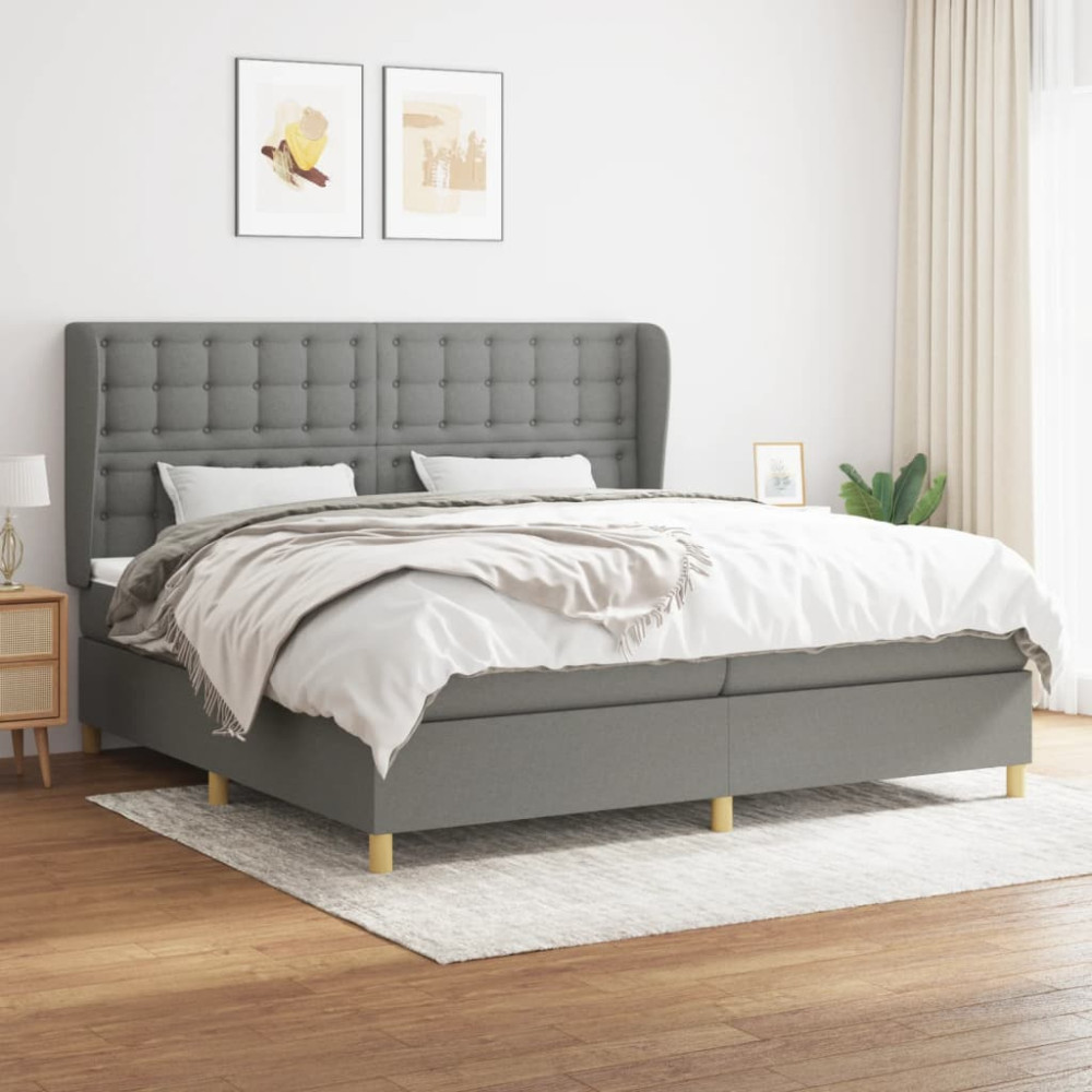 Produktbild för Ramsäng med madrass mörkgrå 200x200 cm tyg