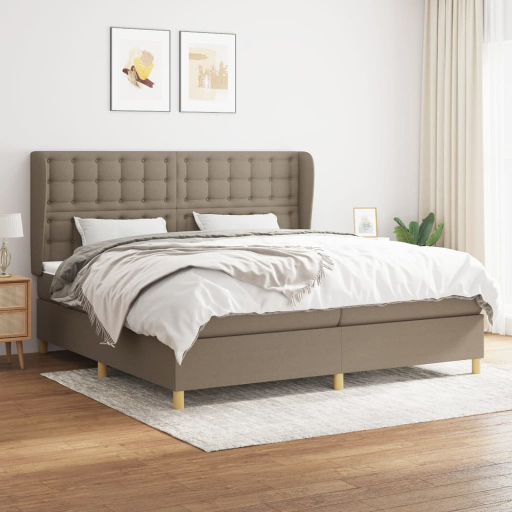 Produktbild för Ramsäng med madrass taupe 200x200 cm tyg