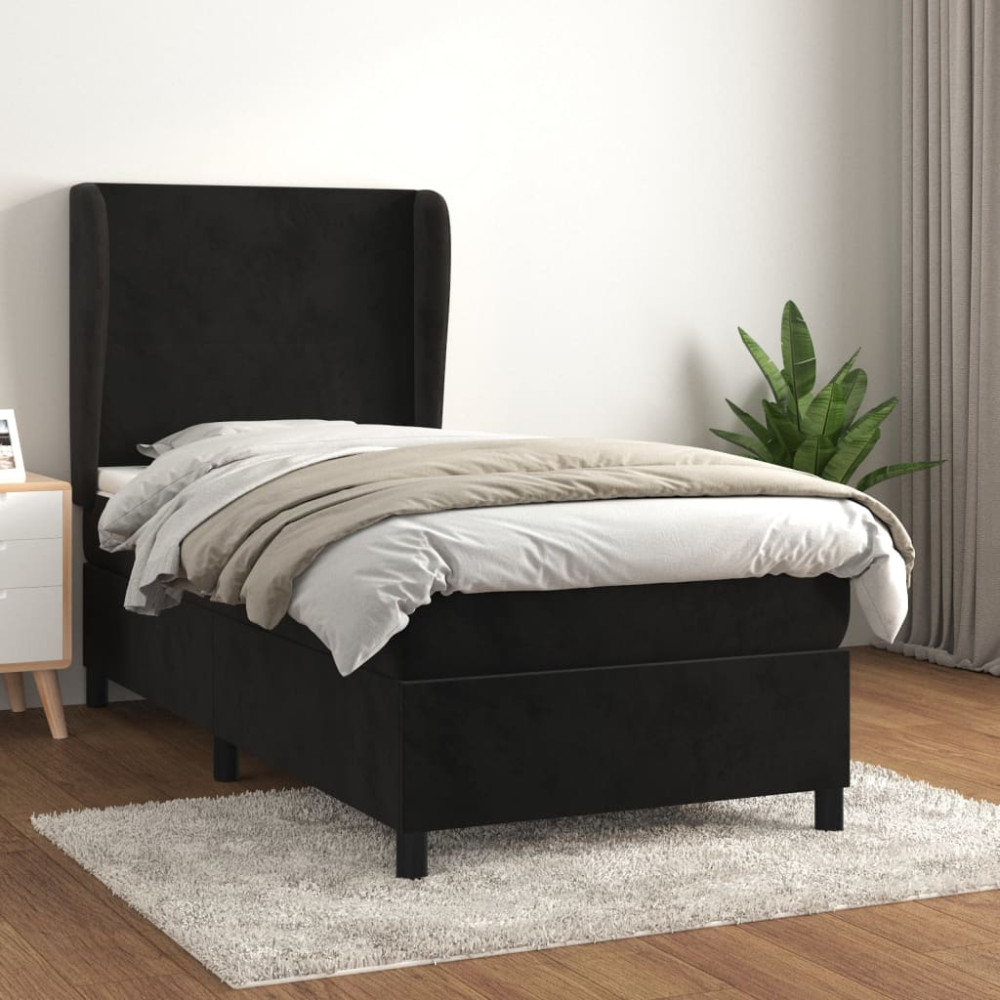 Produktbild för Ramsäng med madrass svart 100x200 cm sammet