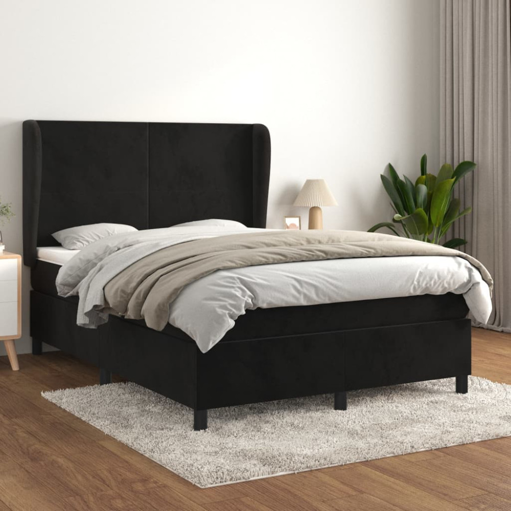 Produktbild för Ramsäng med madrass svart 140x190 cm sammet