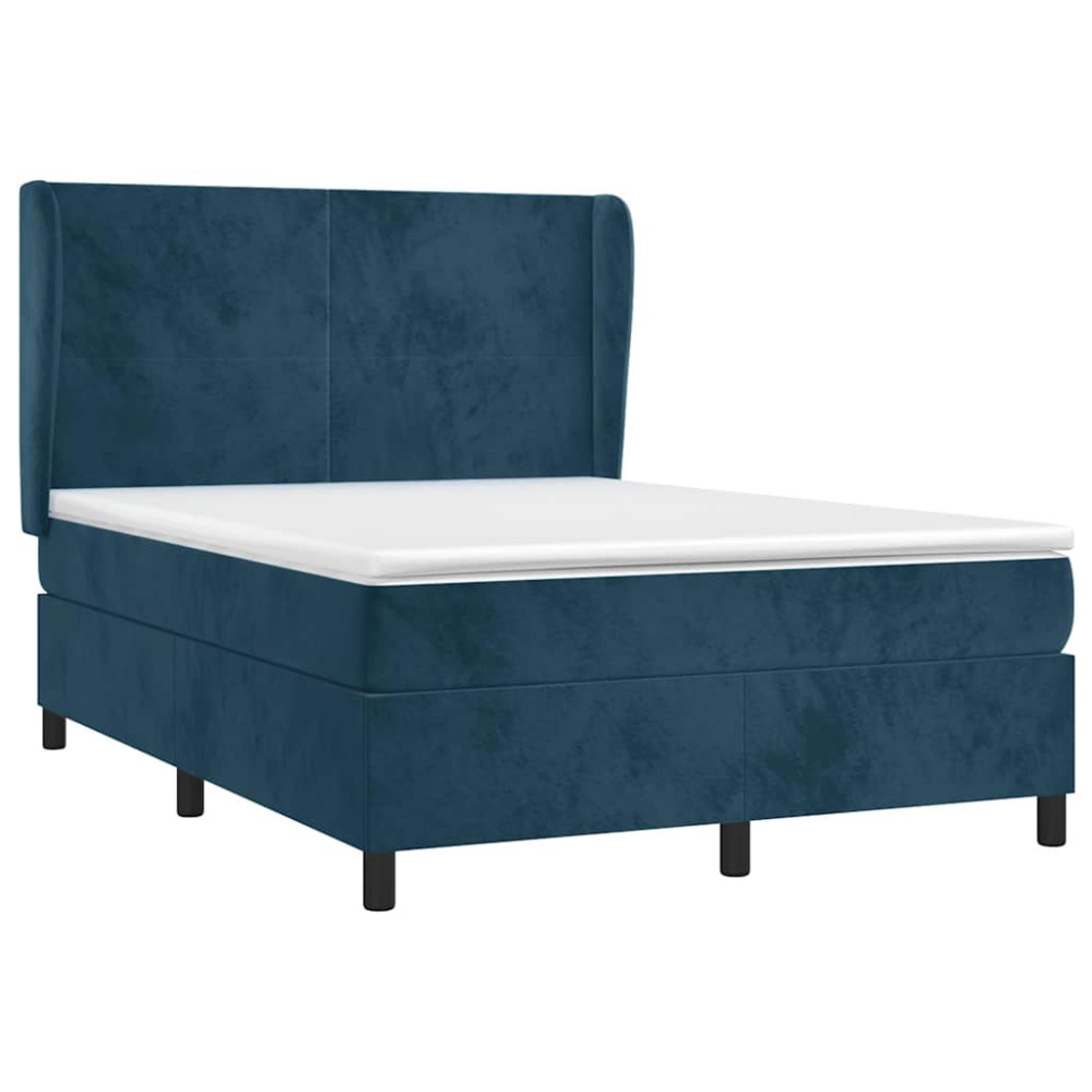 Produktbild för Ramsäng med madrass mörkblå 140x190 cm sammet