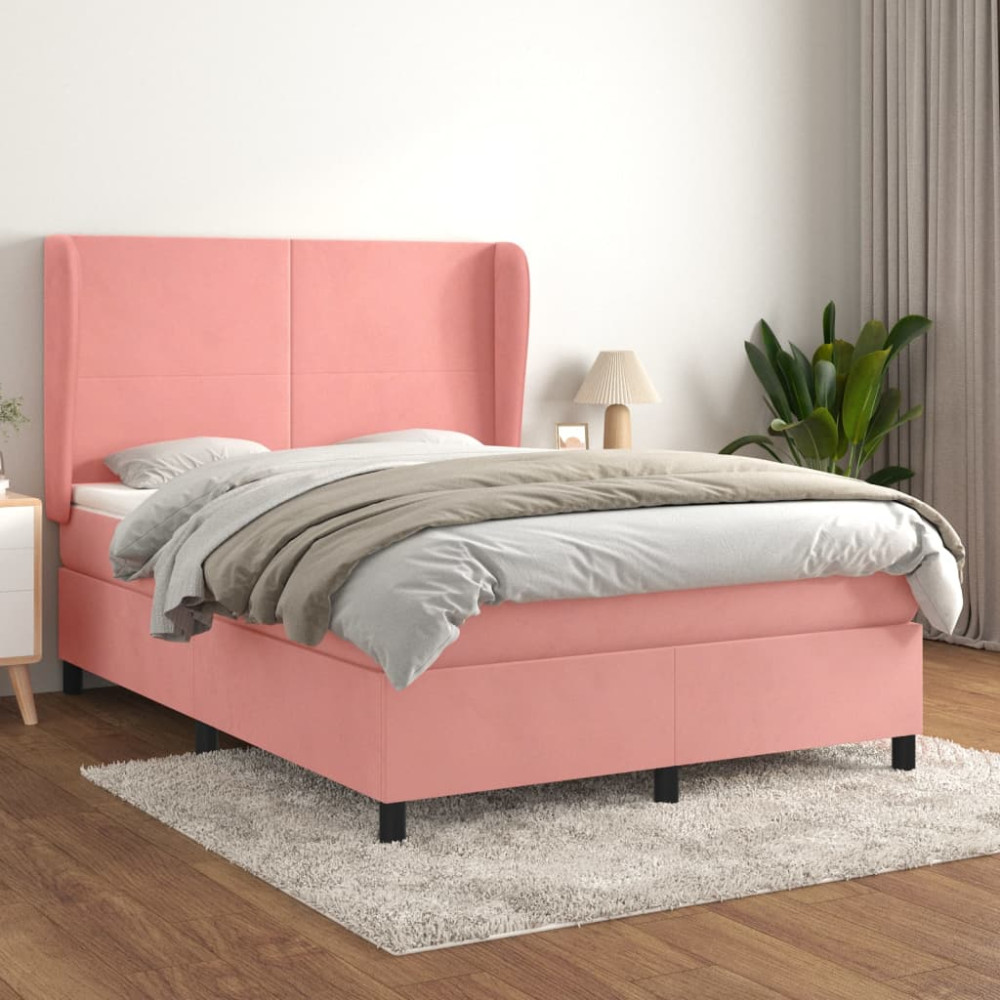 Produktbild för Ramsäng med madrass rosa 140x190 cm sammet