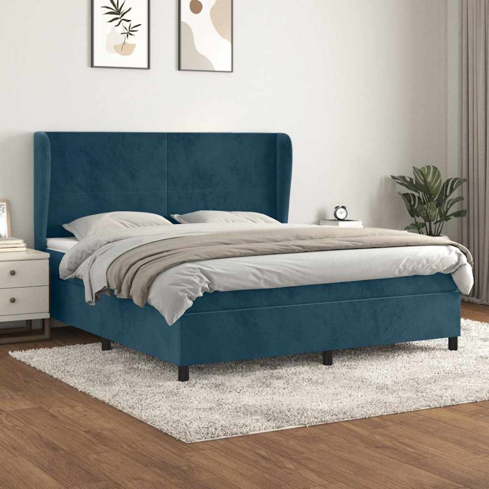 Produktbild för Ramsäng med madrass mörkblå 180x200 cm sammet