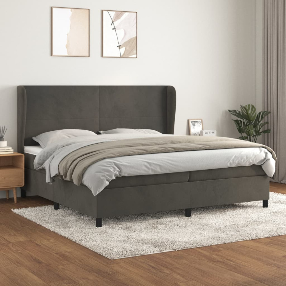 Produktbild för Ramsäng med madrass mörkgrå 200x200 cm sammet