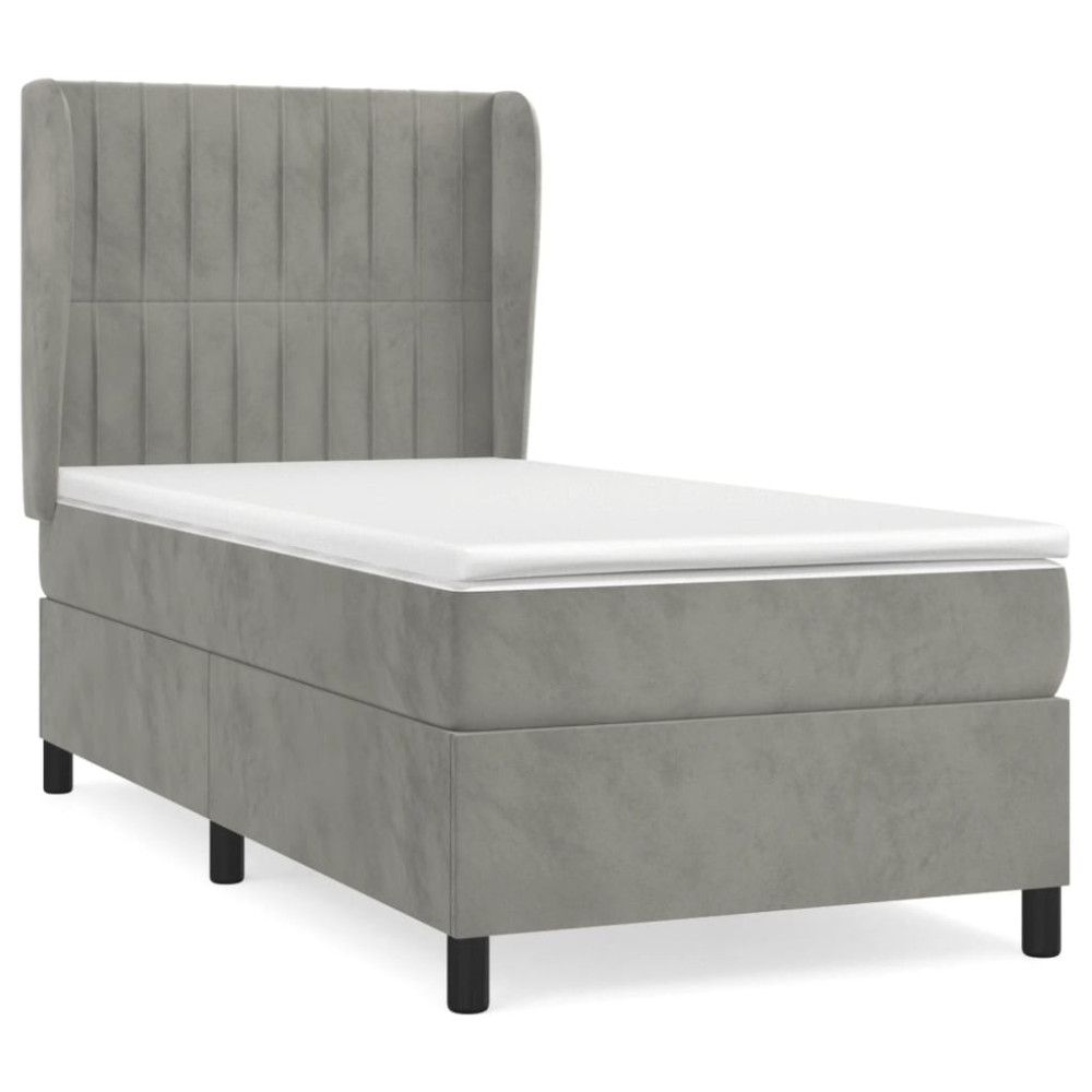 Produktbild för Ramsäng med madrass ljusgrå 80x200 cm sammet