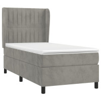 Produktbild för Ramsäng med madrass ljusgrå 90x190 cm sammet
