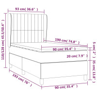 Produktbild för Ramsäng med madrass ljusgrå 90x190 cm sammet