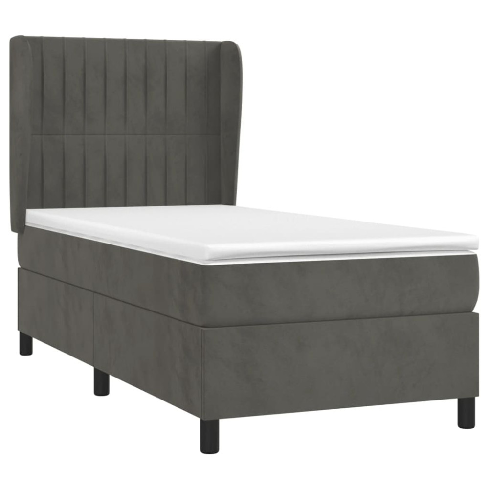 Produktbild för Ramsäng med madrass mörkgrå 90x190 cm sammet