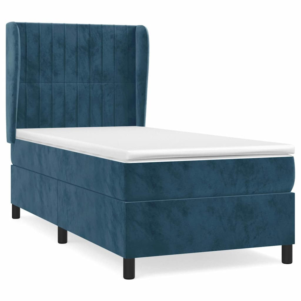 Produktbild för Ramsäng med madrass mörkblå 90x190 cm sammet