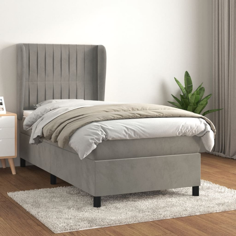 Produktbild för Ramsäng med madrass ljusgrå 90x200 cm sammet