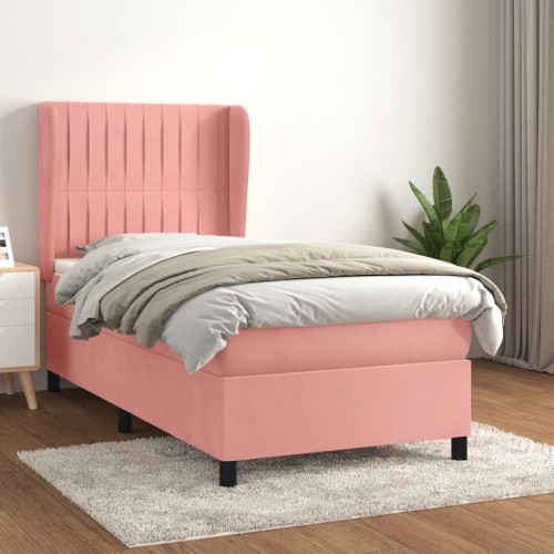 vidaXL Ramsäng med madrass rosa 90x200 cm sammet