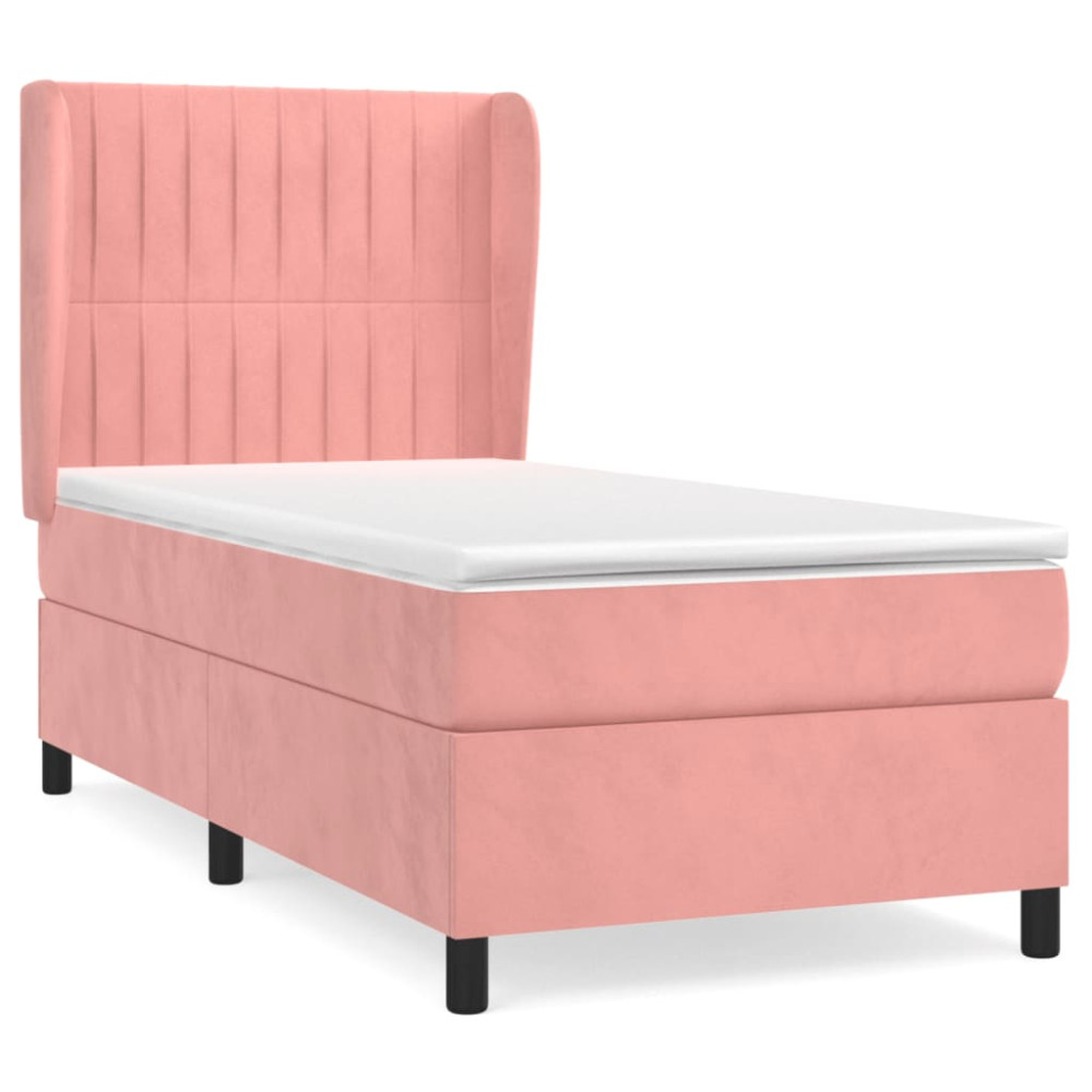 Produktbild för Ramsäng med madrass rosa 90x200 cm sammet