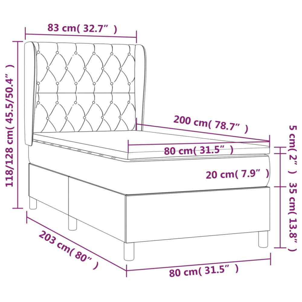 Produktbild för Ramsäng med madrass mörkgrå 80x200 cm sammet