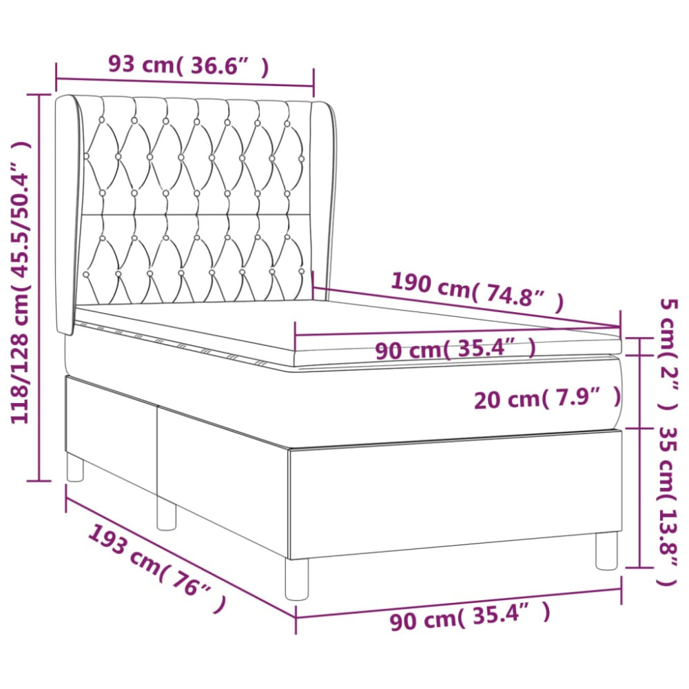 Produktbild för Ramsäng med madrass svart 90x190 cm sammet