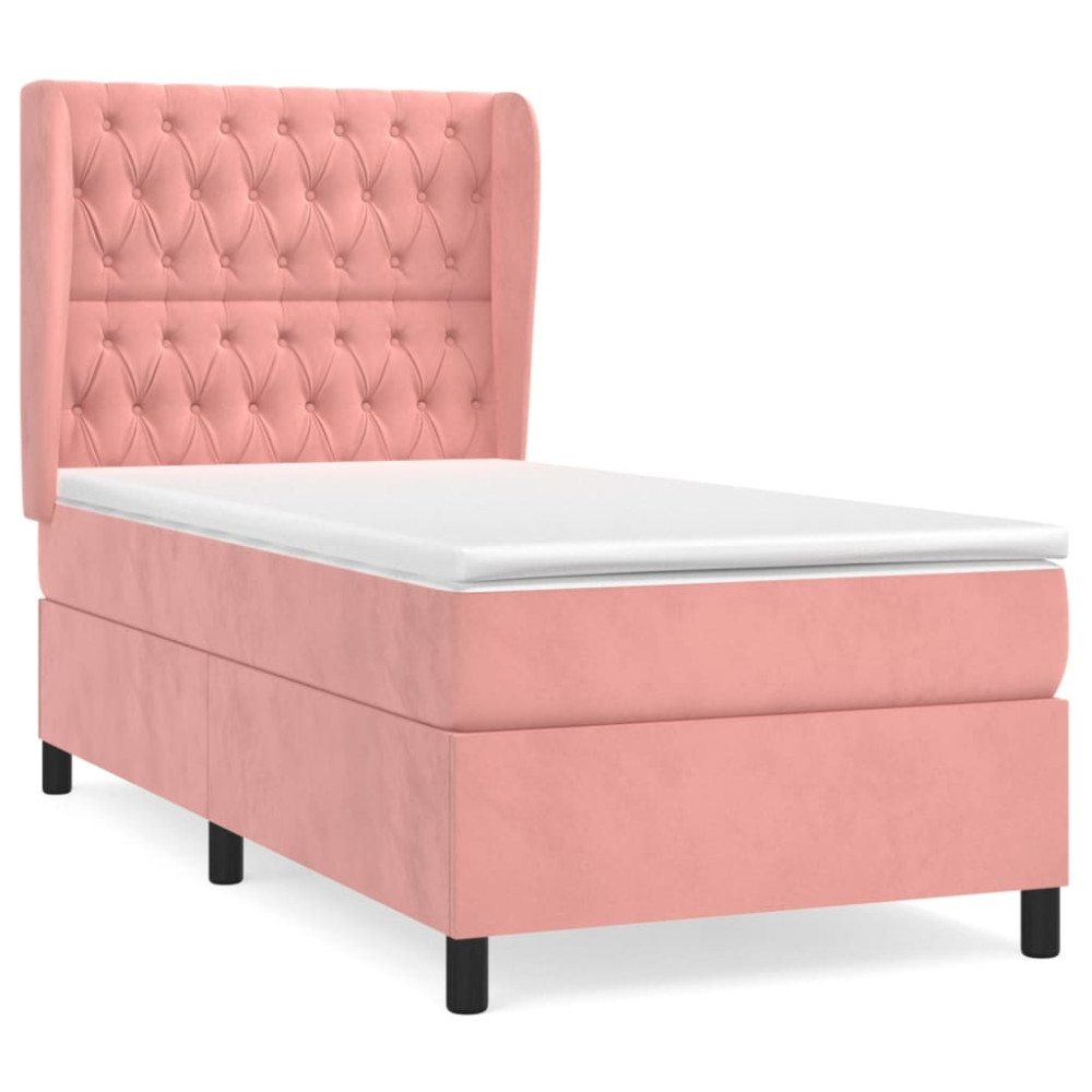 Produktbild för Ramsäng med madrass rosa 90x190 cm sammet