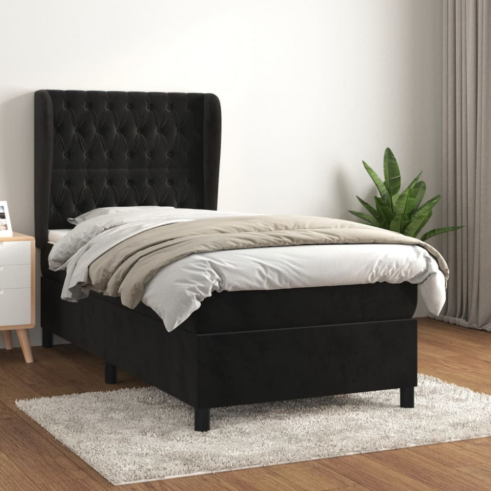 Produktbild för Ramsäng med madrass svart 90x200 cm sammet