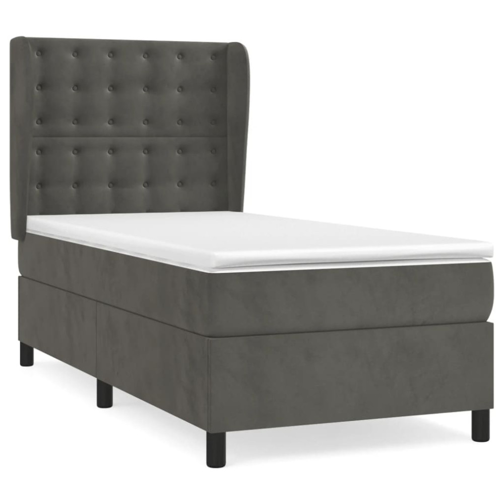 Produktbild för Ramsäng med madrass mörkgrå 90x190 cm sammet