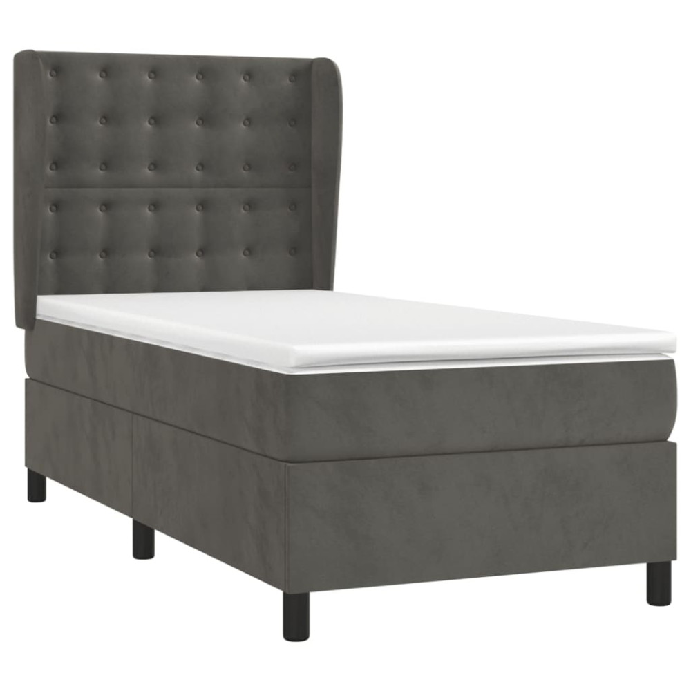 Produktbild för Ramsäng med madrass mörkgrå 90x190 cm sammet