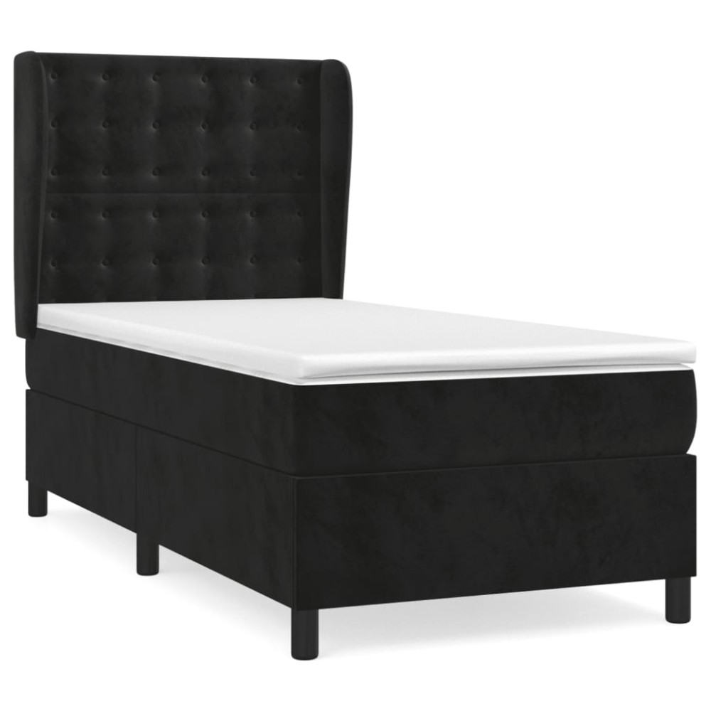 Produktbild för Ramsäng med madrass svart 90x190 cm sammet