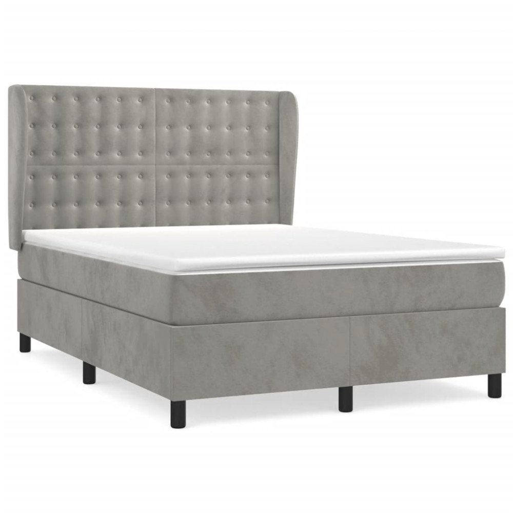 Produktbild för Ramsäng med madrass ljusgrå 140x190 cm sammet