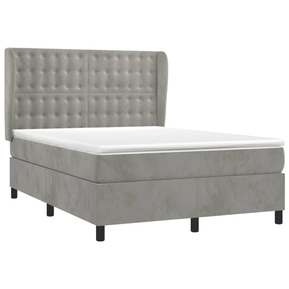 Produktbild för Ramsäng med madrass ljusgrå 140x190 cm sammet