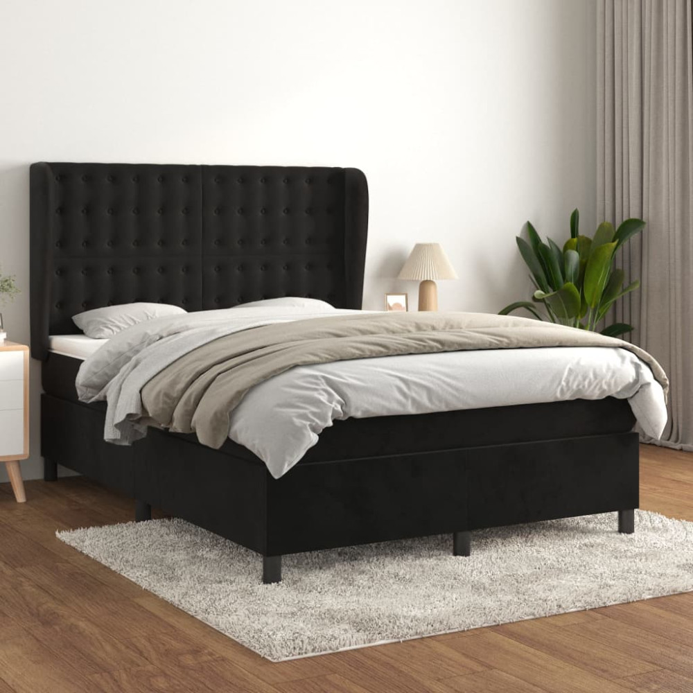 Produktbild för Ramsäng med madrass svart 140x190 cm sammet