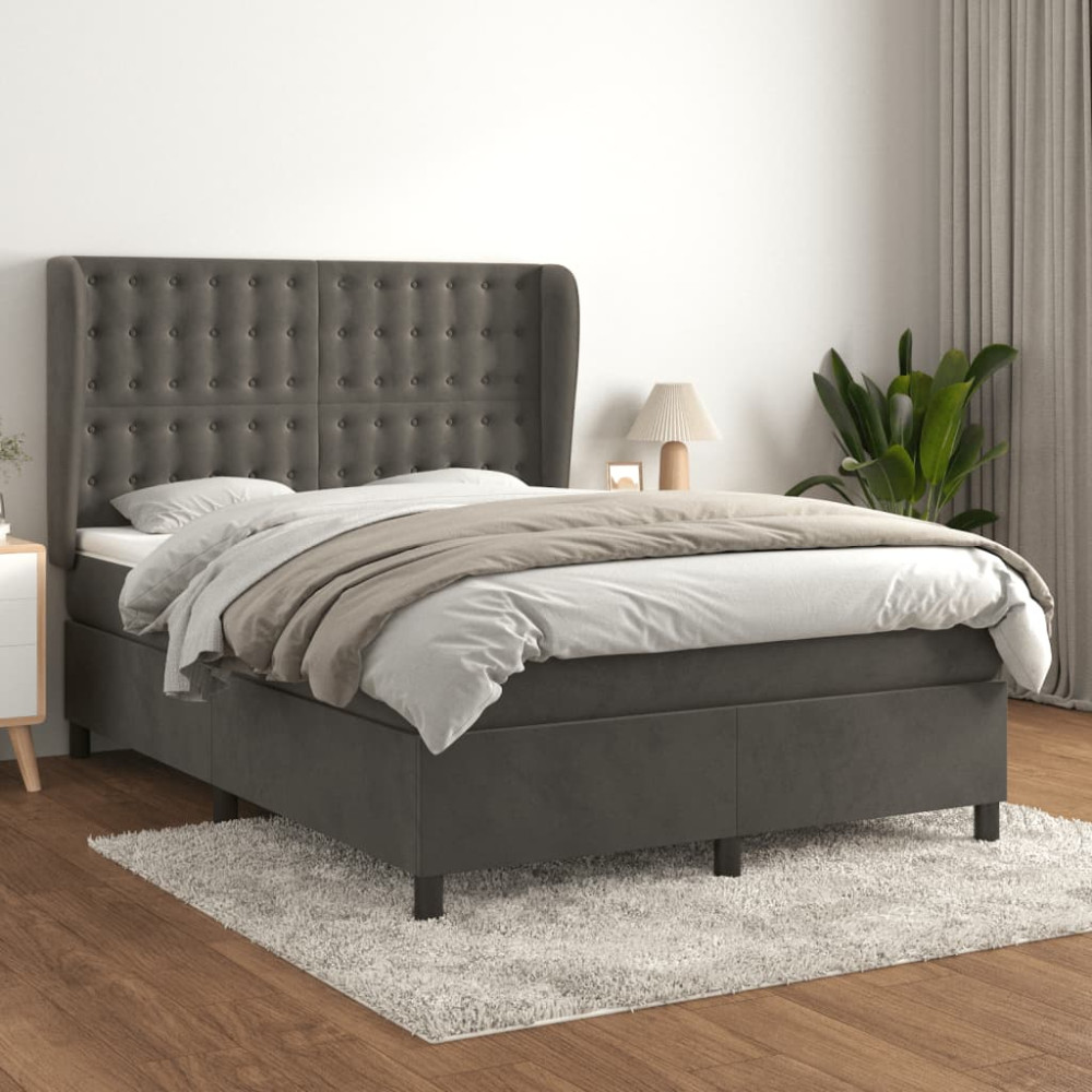 Produktbild för Ramsäng med madrass mörkgrå 140x200 cm sammet