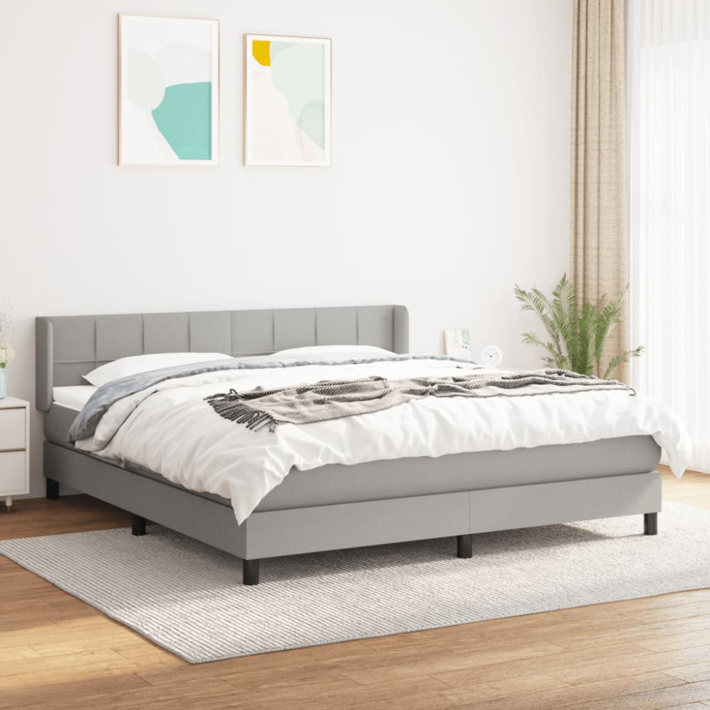 Produktbild för Ramsäng med madrass ljusgrå 160x200 cm tyg