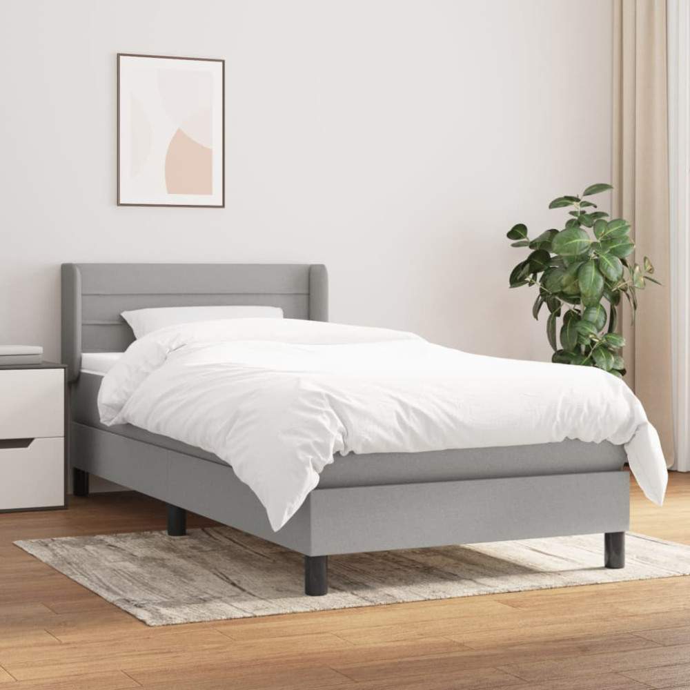 Produktbild för Ramsäng med madrass ljusgrå 90x200 cm tyg