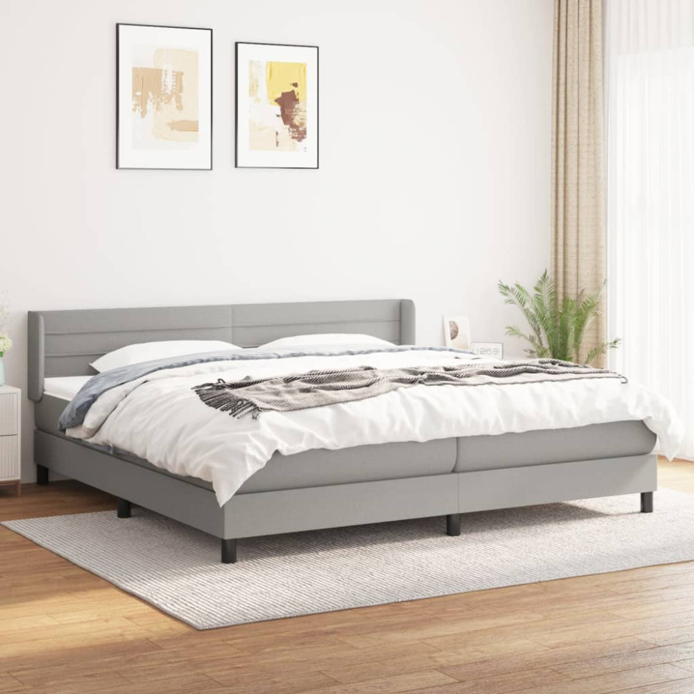 Produktbild för Ramsäng med madrass ljusgrå 200x200 cm tyg