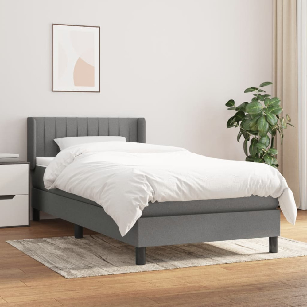 Produktbild för Ramsäng med madrass mörkgrå 90x200 cm tyg