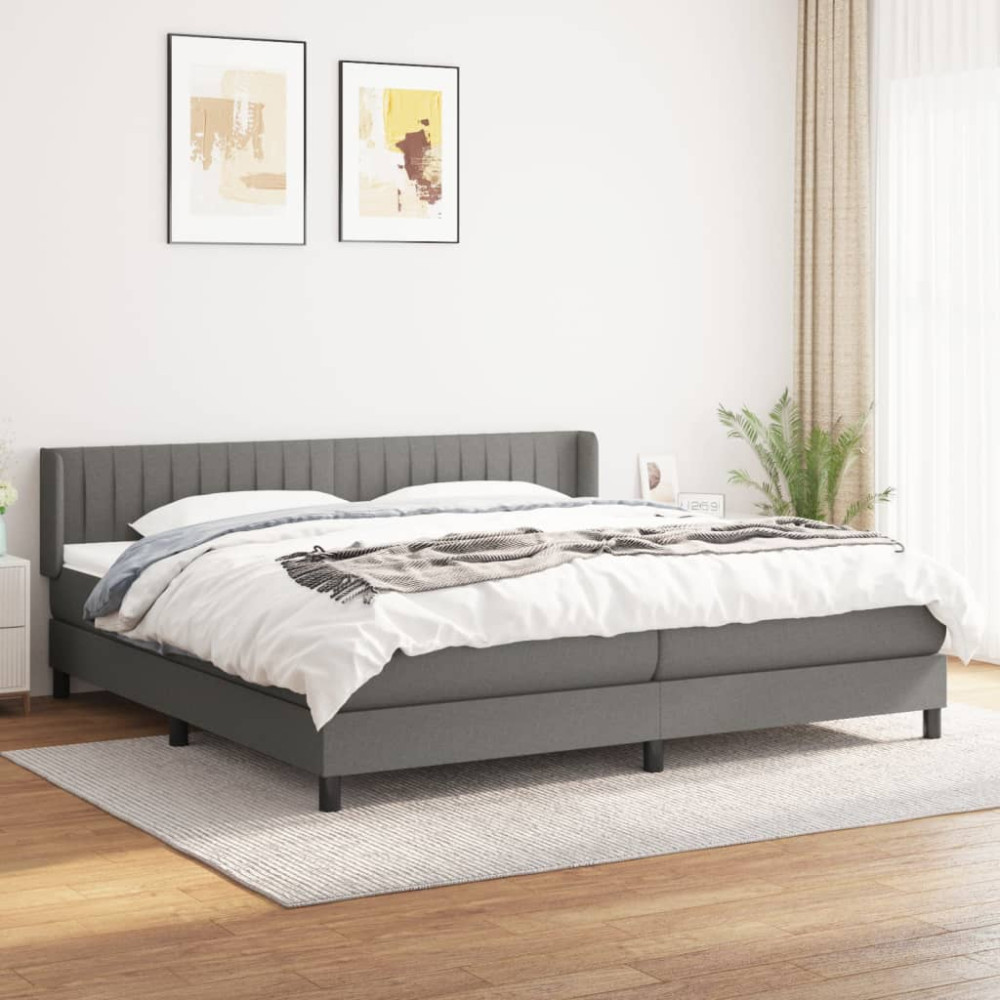 Produktbild för Ramsäng med madrass mörkgrå 200x200 cm tyg