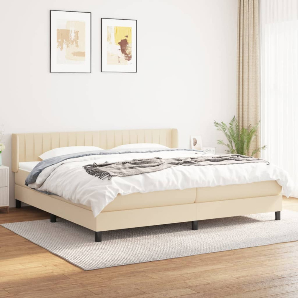 Produktbild för Ramsäng med madrass gräddvit 200x200 cm tyg