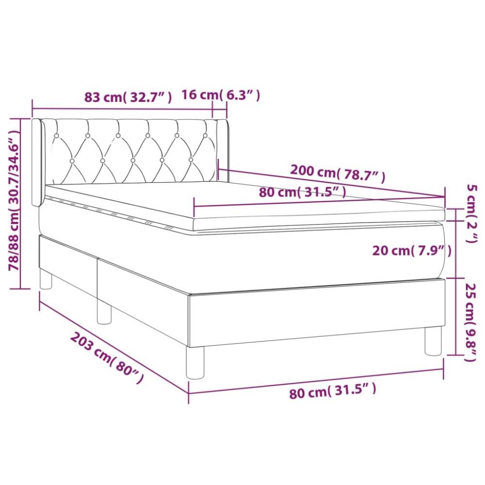 Produktbild för Ramsäng med madrass svart 80x200 cm tyg