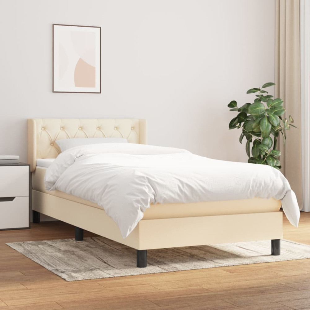 Produktbild för Ramsäng med madrass gräddvit 80x200 cm tyg